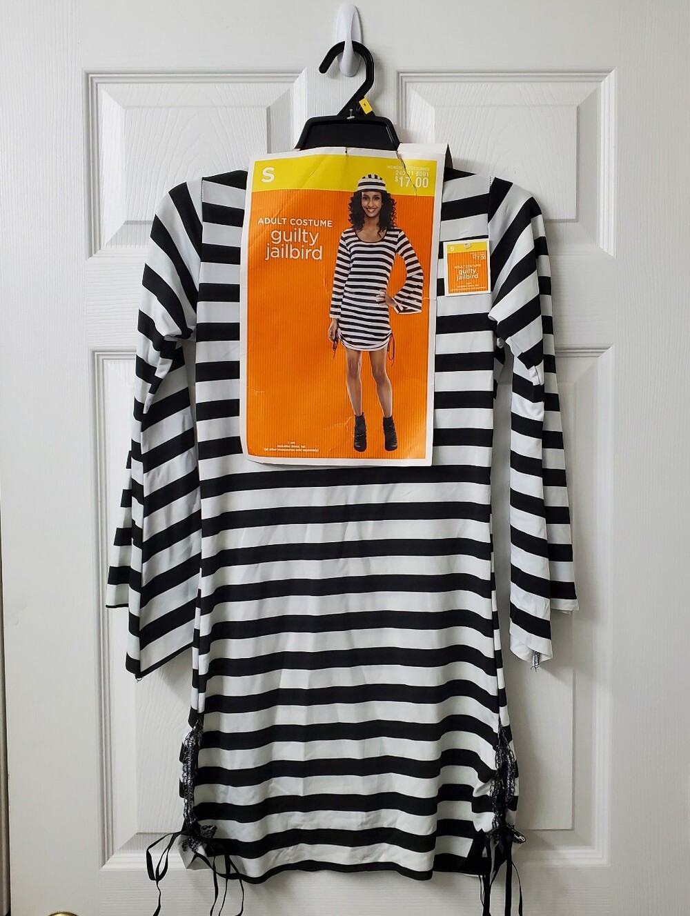 Adult Halloween Costume Guilty Jailbird  Black & White Striped Dress Size S NWT